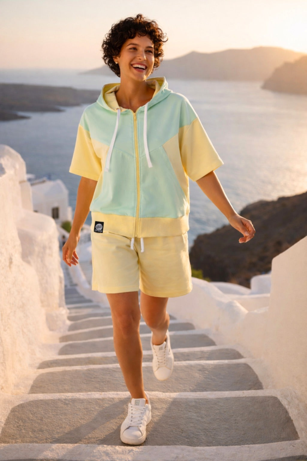 Damska Rozpinana Bluza HOODIE ZIP 3 "Lemon & Pistachio" – Short Sleeve - Polishh stuff