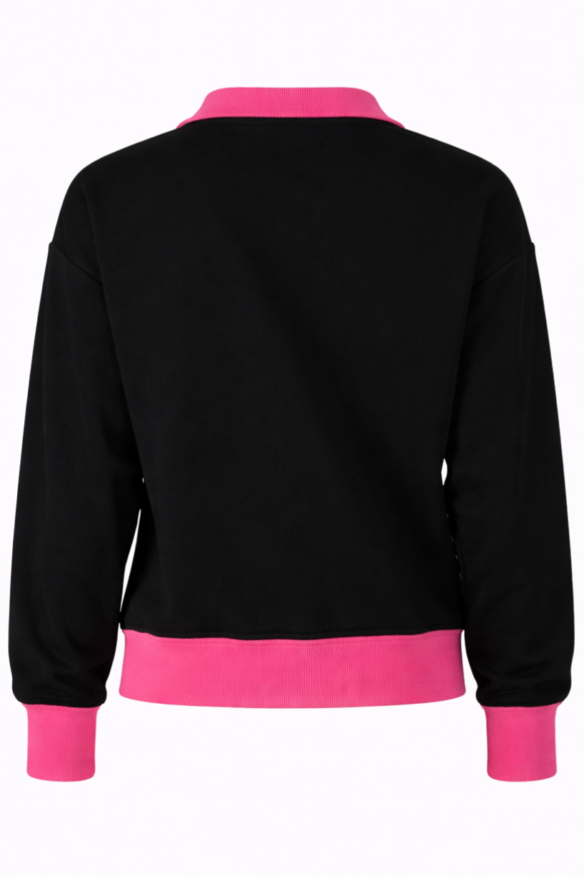 Damska Bluza Polo Crop "Mroczna Strona Shhh" – Black & Fuchsia - Polishh stuff