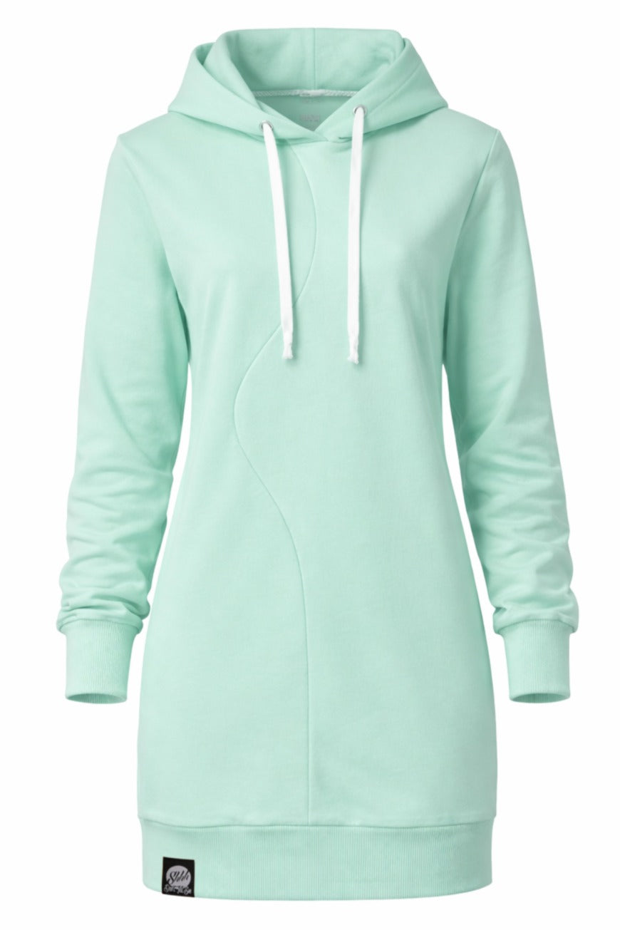 Damska Tunika Dresowa HOODIE DRESS 1 "Pistachio" – Wavy Cut - Polishh stuff
