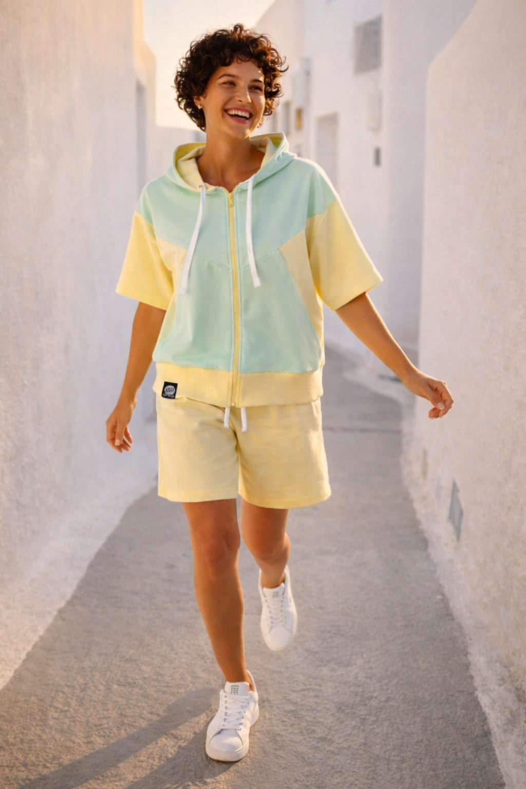 Damska Rozpinana Bluza HOODIE ZIP 3 "Lemon & Pistachio" – Short Sleeve - Polishh stuff