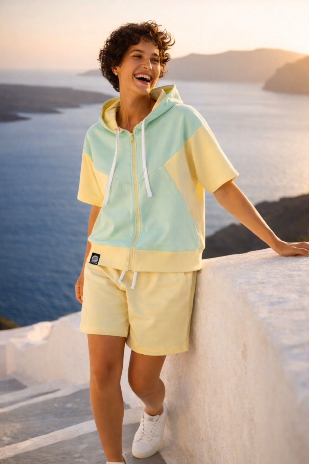 Damska Rozpinana Bluza HOODIE ZIP 3 "Lemon & Pistachio" – Short Sleeve - Polishh stuff