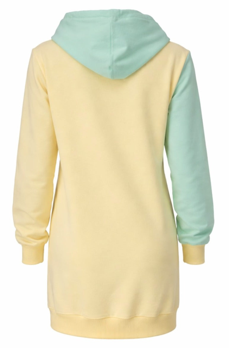 Damska Tunika Dresowa HOODIE DRESS 1 "Lemon & Pistachio" – Wavy Cut - Polishh stuff