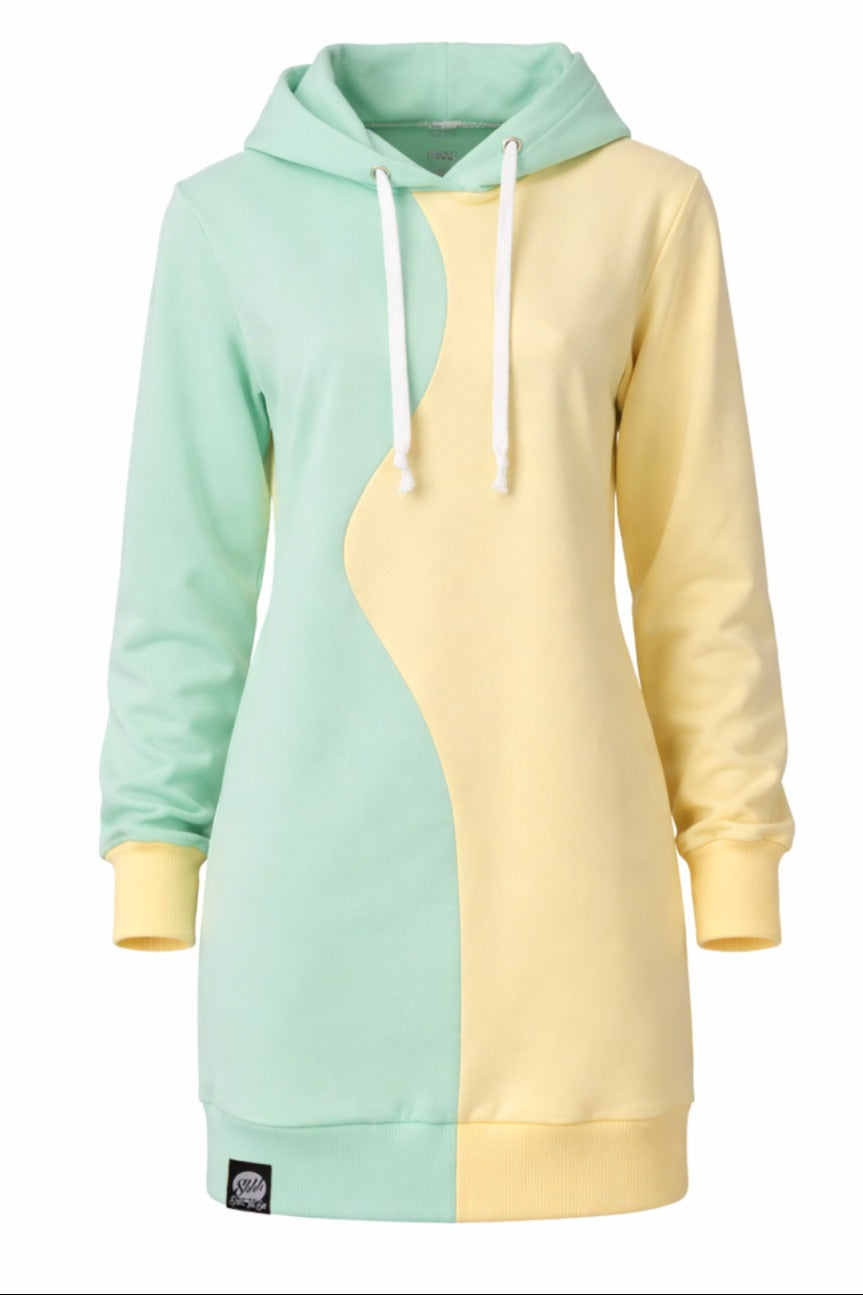 Damska Tunika Dresowa HOODIE DRESS 1 "Lemon & Pistachio" – Wavy Cut - Polishh stuff