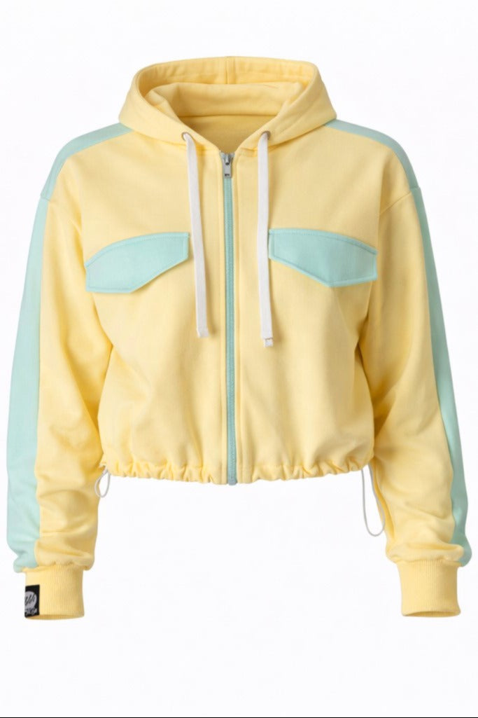 Damska Rozpinana Bluza HOODIE ZIP 5 "Lemon & Mint" – Contrast Sleeve - Polishh stuff