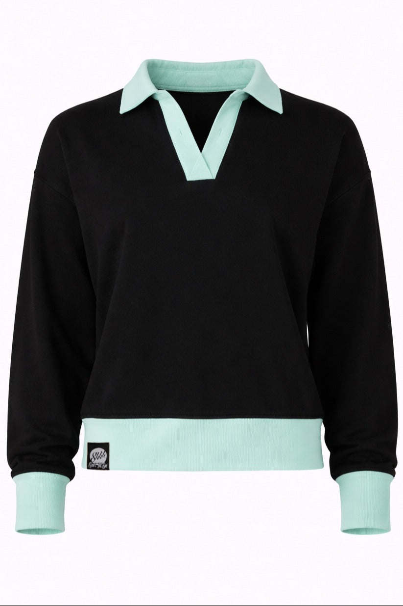Damska Bluza Polo Crop "Mroczna Strona Shhh" – Black & Pistachio - Polishh stuff