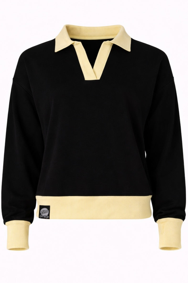 Damska Bluza Polo Crop "Mroczna Strona Shhh" – Black & Lemon - Polishh stuff