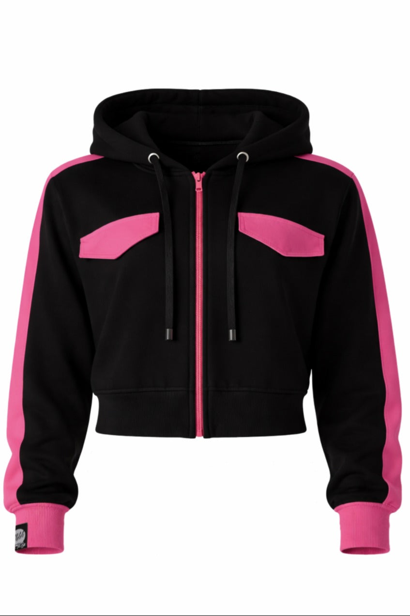 Damska Rozpinana Bluza HOODIE ZIP 5 "Black & Fuchsia" – Neon Shock - Polishh stuffIE ZIP 5 black/fuchsia