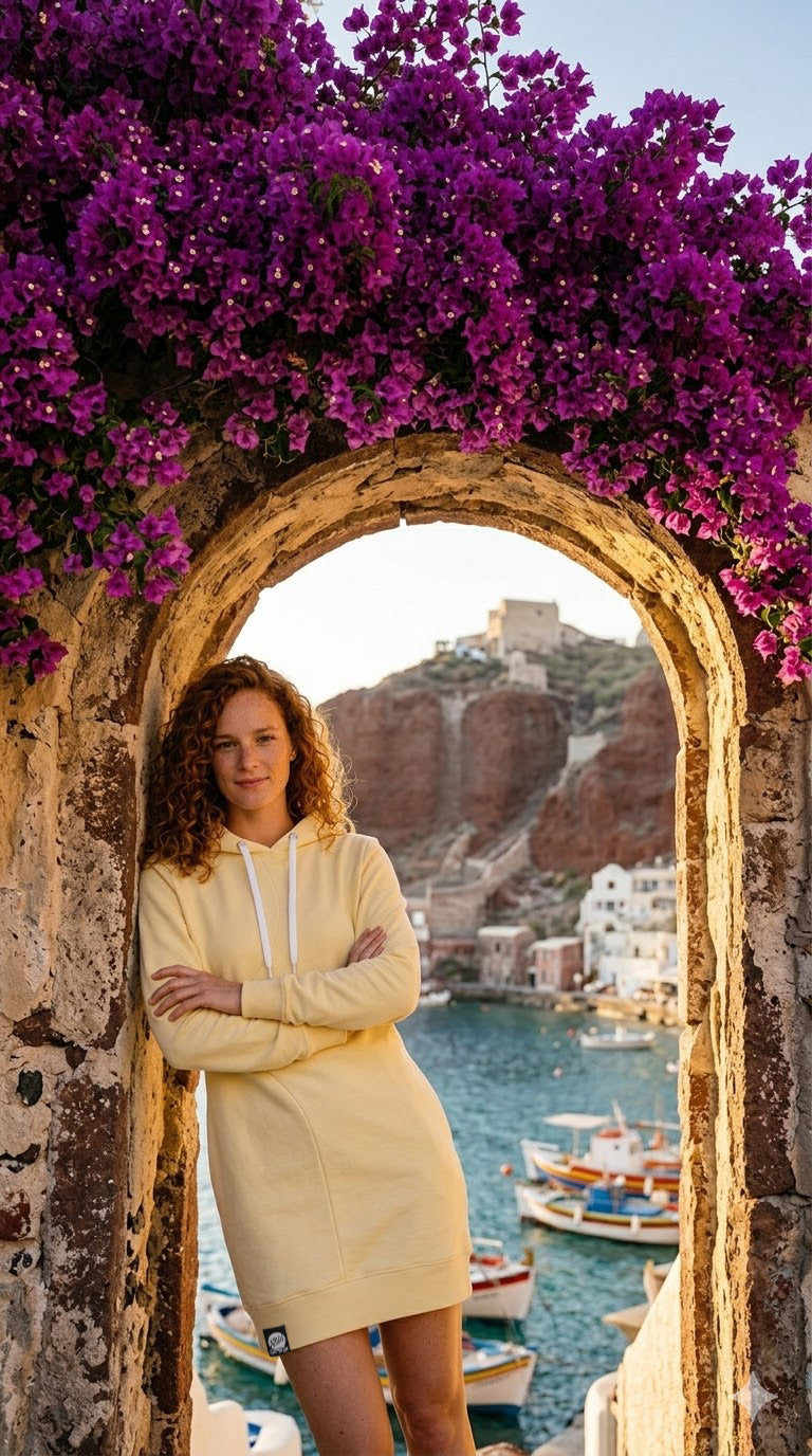 Damska Tunika Dresowa HOODIE DRESS 1 "Pure Lemon" – Wavy Cut - Polishh stuff