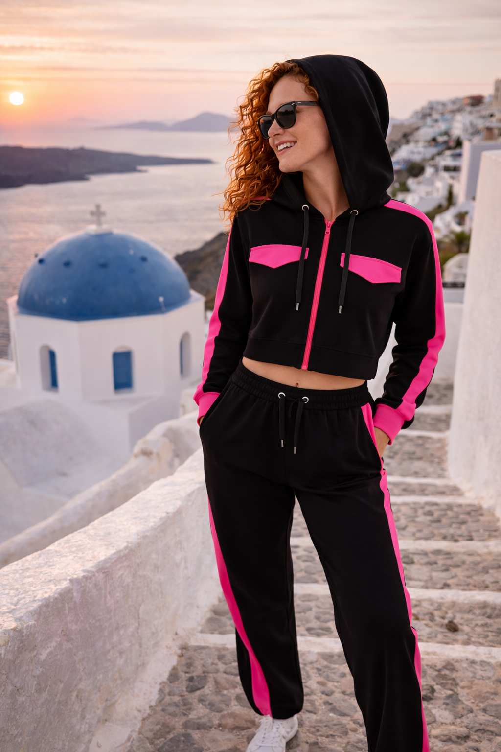 Damska Rozpinana Bluza HOODIE ZIP 5 "Black & Fuchsia" – Neon Shock - Polishh stuffIE ZIP 5 black/fuchsia
