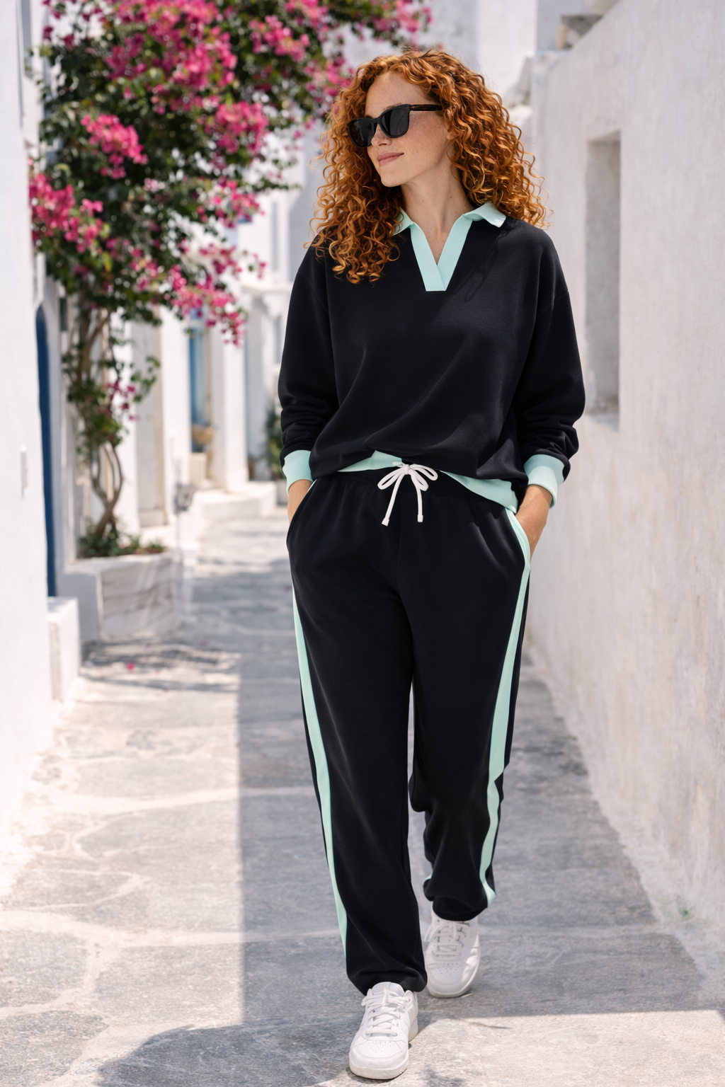 Damska Bluza Polo Crop "Mroczna Strona Shhh" – Black & Pistachio - Polishh stuff