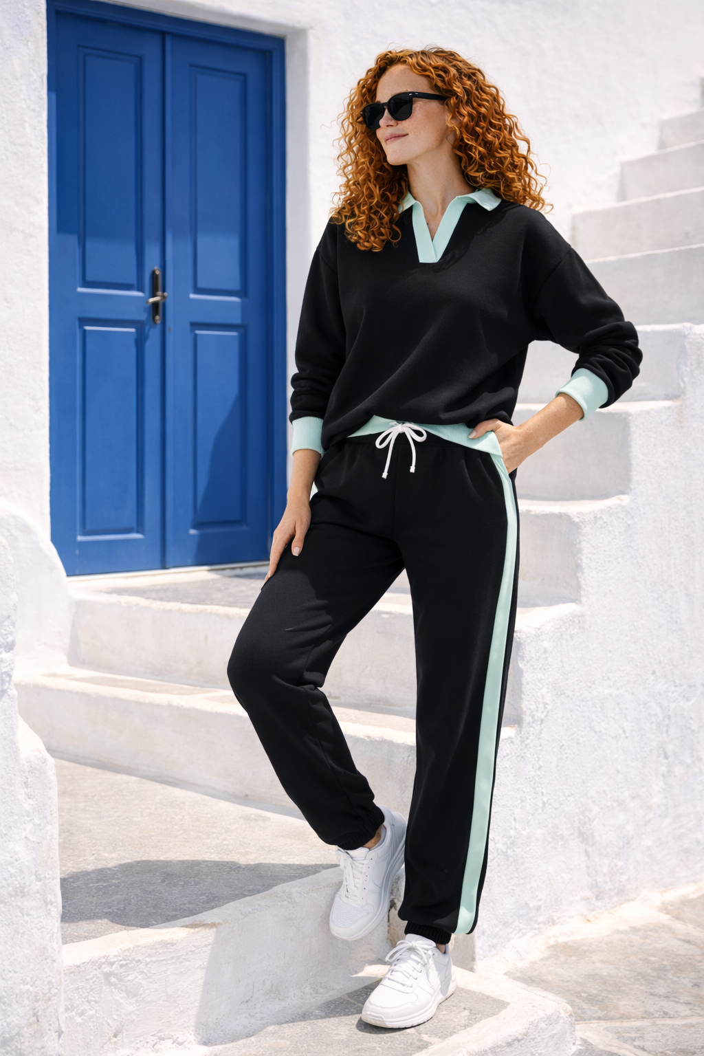 Damska Bluza Polo Crop "Mroczna Strona Shhh" – Black & Pistachio - Polishh stuff