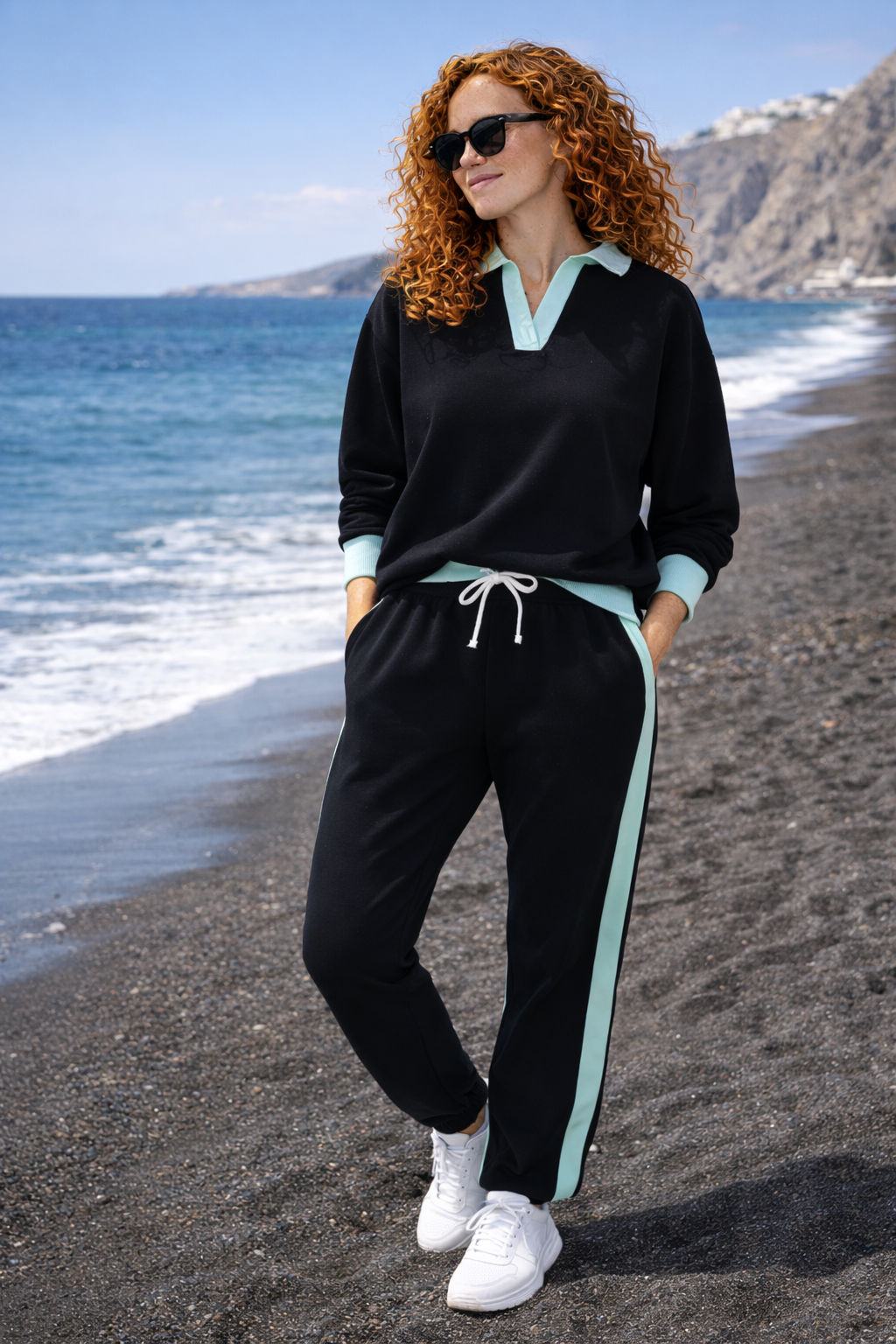 Damska Bluza Polo Crop "Mroczna Strona Shhh" – Black & Pistachio - Polishh stuff